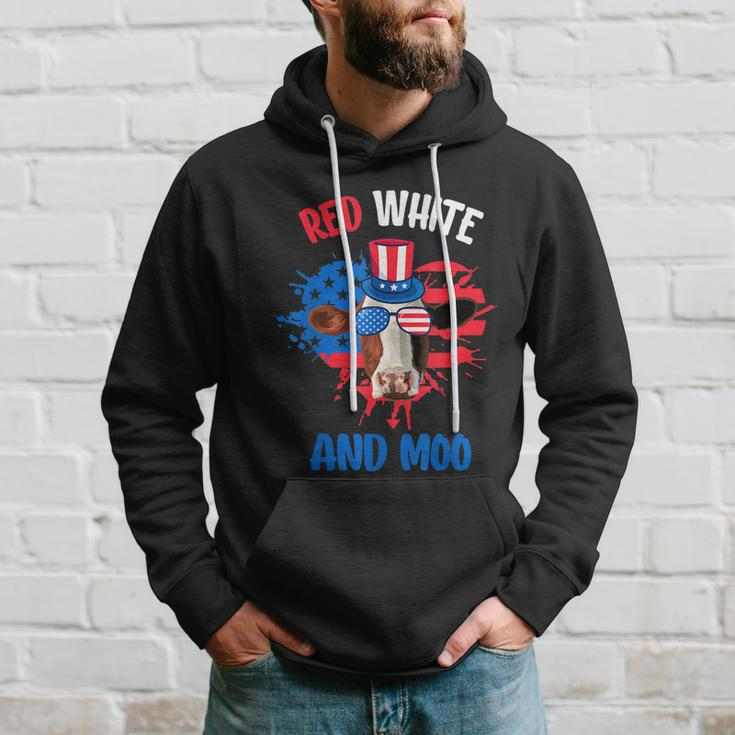Red White And Moo Patriotic Cow Farmer 4Th Of July Tshirt Hoodie Gifts for Him
