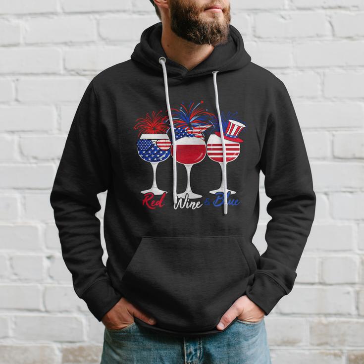 Red Wine Blue 4Th Of July Wine Red White Blue Wine Glasses V5 Hoodie Gifts for Him