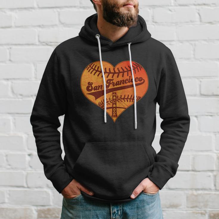 Retro Vintage San Francisco Baseball Heart Hoodie Gifts for Him