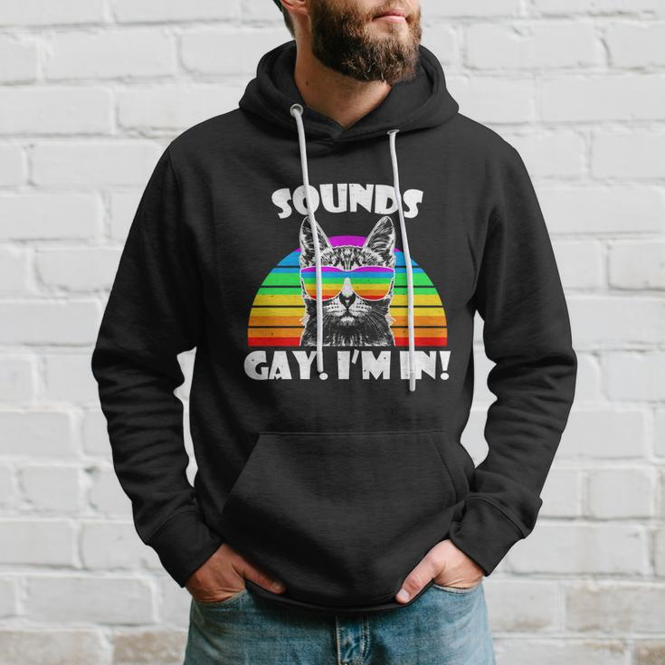 Sounds Gay Im In Rainbow Cat Pride Retro Cat Gay Funny Gift Hoodie Gifts for Him
