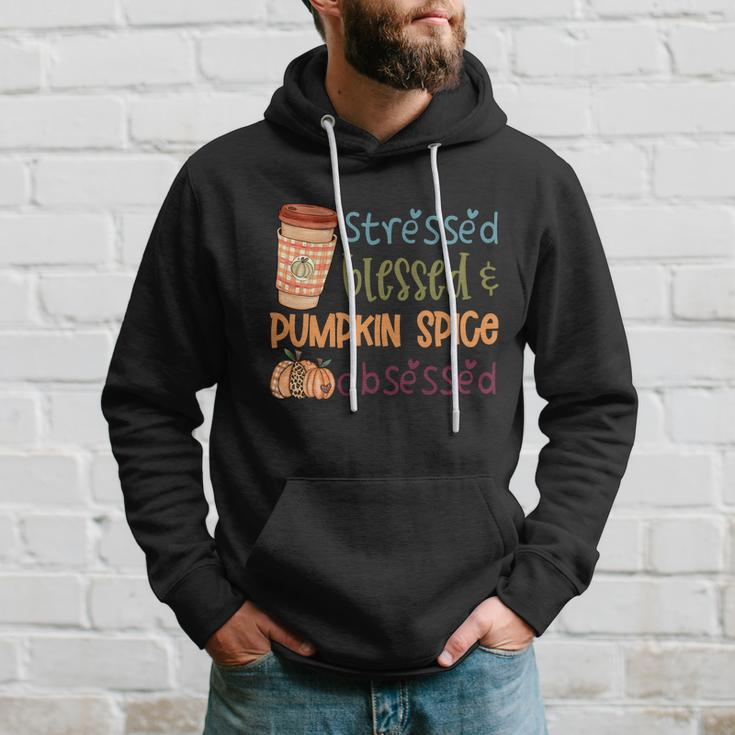 Stressed Blessed Pumpkin Spice Obsessed Thanksgiving Quote Hoodie Gifts for Him