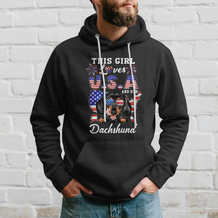This Girl Loves Usa And Her Dog 4Th Of July Dachshund Dog Hoodie Gifts for Him