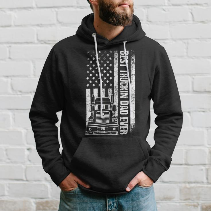 Trucker Trucker Best Truckin Dad Ever Usa Flag Driver Fathers Day_ Hoodie Gifts for Him
