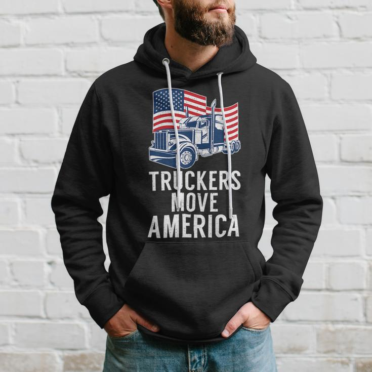 Trucker Truckers Move America Funny American Trucker Truck Driver Hoodie Gifts for Him