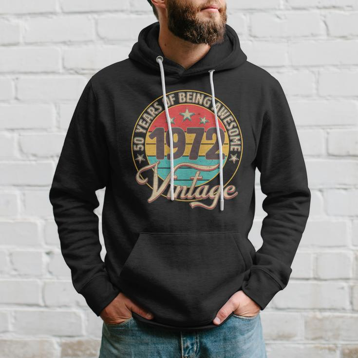 Vintage 1972 Birthday 50 Years Of Being Awesome Emblem Hoodie Gifts for Him