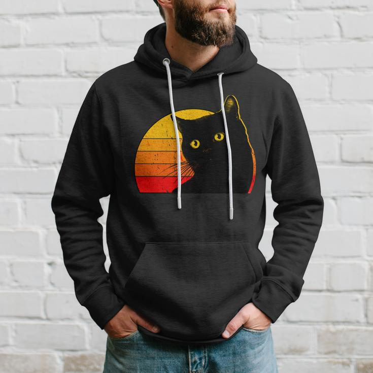 Vintage 80S Style Black Cat Retro Sun Hoodie Gifts for Him