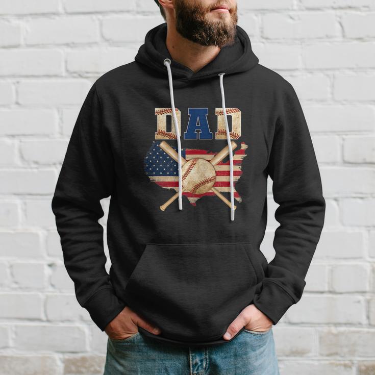 Vintage Proud Baseball Dad Cool 4Th Of July American Flag Hoodie Gifts for Him