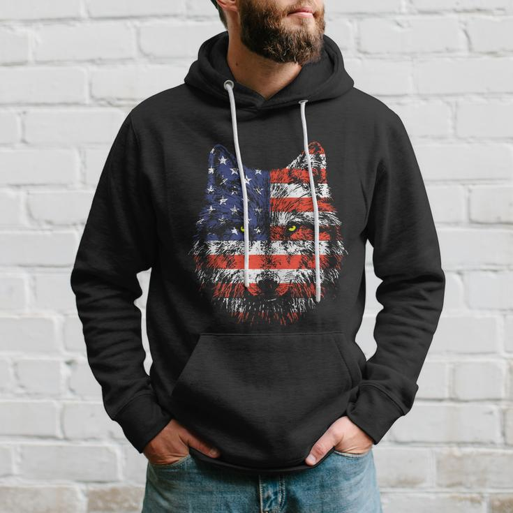 Wolf American Flag Usa 4Th Of July Patriotic Wolf Lover Hoodie Gifts for Him