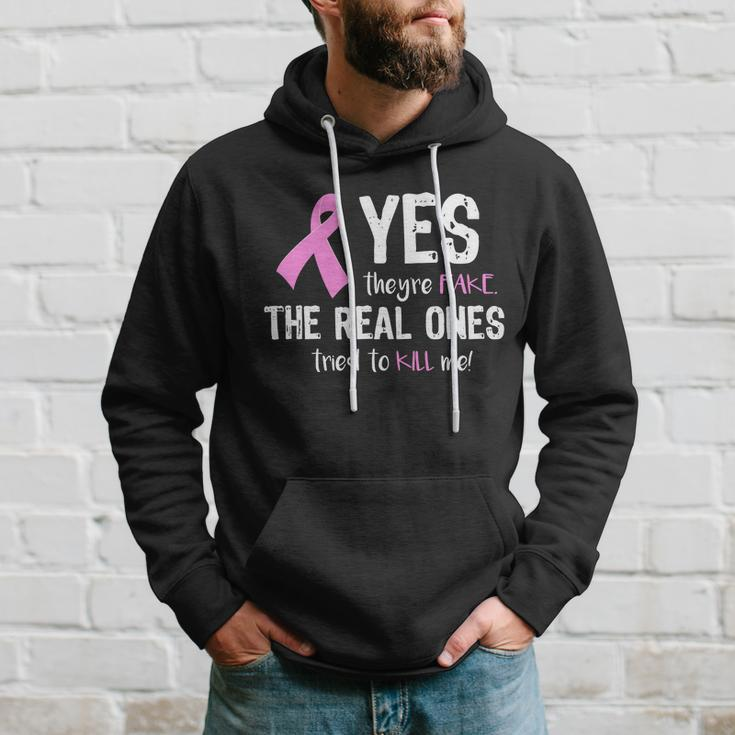 Yes Theyre Fake Funny Breast Cancer Tshirt Hoodie Gifts for Him