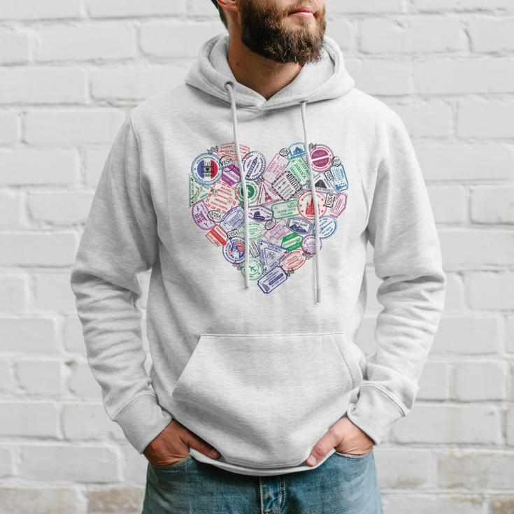 Heart Shaped Passport Travel Stamp Hoodie Gifts for Him