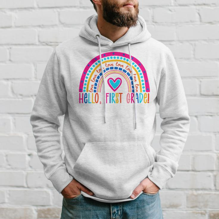 Hello First Grade Rainbow Back To School Teacher Kids Hoodie Gifts for Him