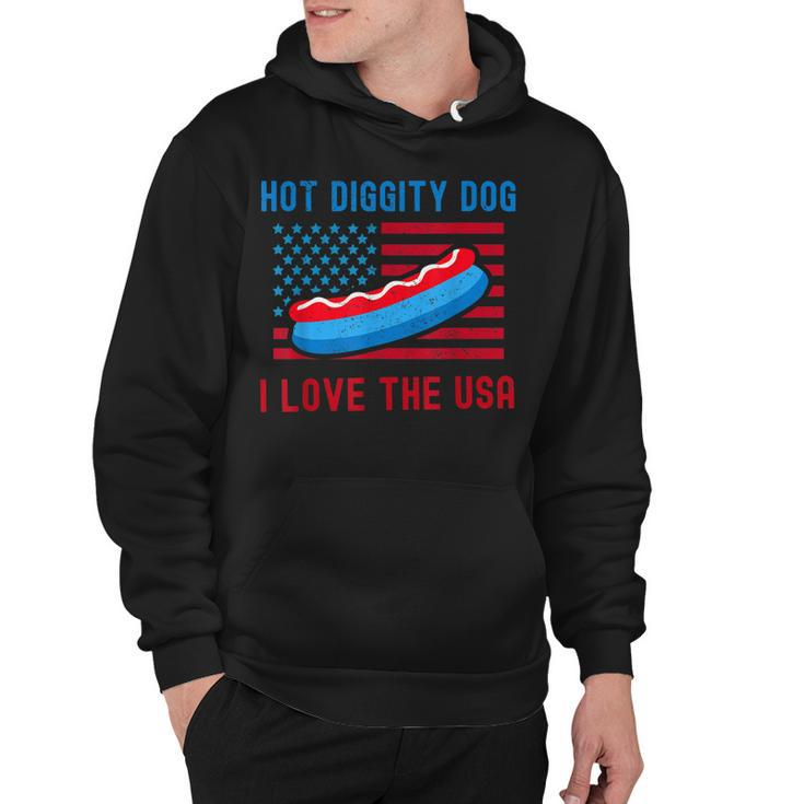 4Th Of July Hot Diggity Dog I Love The Usa Funny Hot Dog  Hoodie
