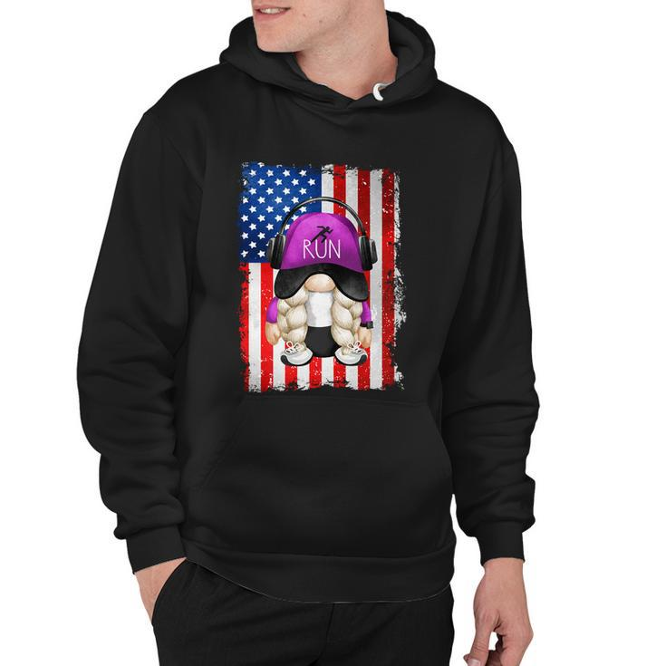 4Th Of July Running Gnome For Women Patriotic American Flag Gift Hoodie