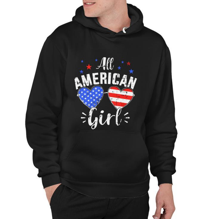 All American 4Th Of July Girl With Sunglasses And Us Flag Hoodie