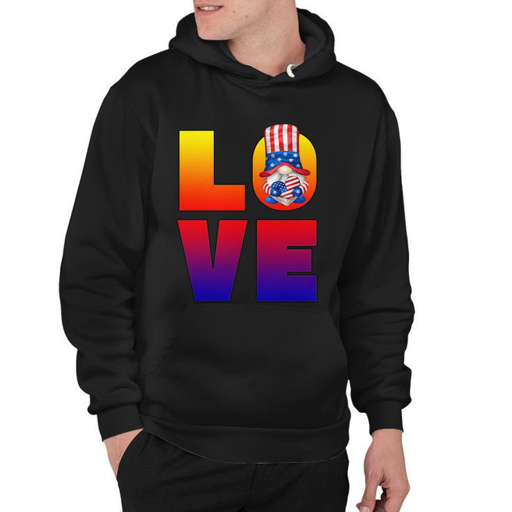 American Flag Gnome Shows Love Patriotic Heart 4Th Of July Gift Hoodie