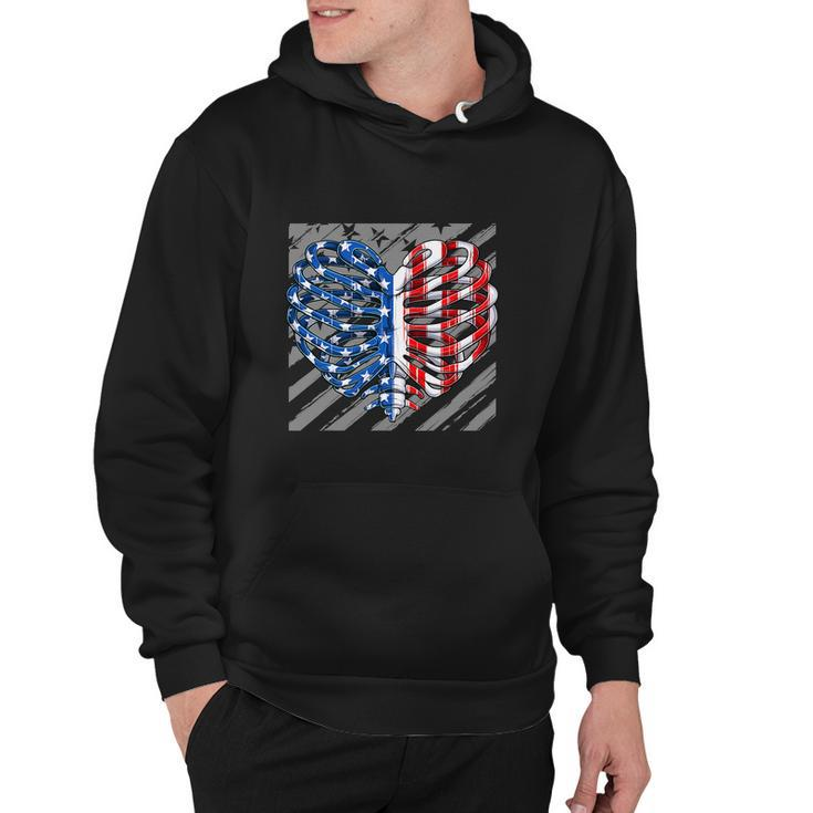 American Ribcage Heart Usa Flag Funny 4Th Of July Hoodie