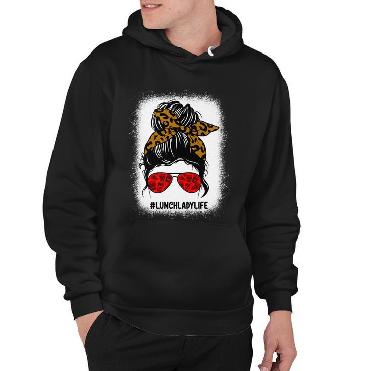 Bleached Lunch Lady Messy Bun Hair Leopard Print Sunglasses Cool Gift Hoodie