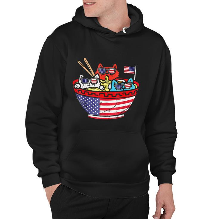 Cats Ramen Anime American Flag Usa Funny 4Th Of July Fourth Hoodie