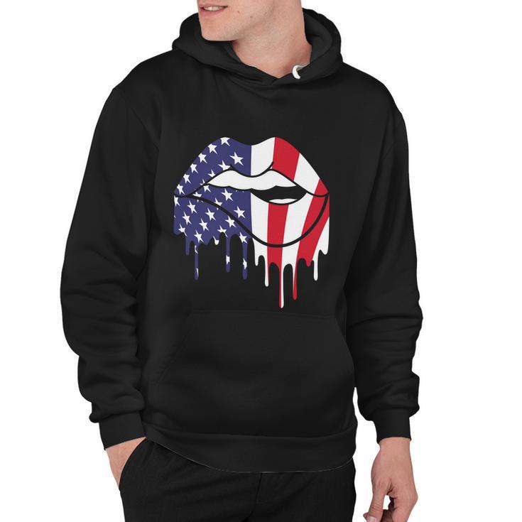 Cute Dripping Lips 4Th Of July Usa Flag Graphic Plus Size Hoodie