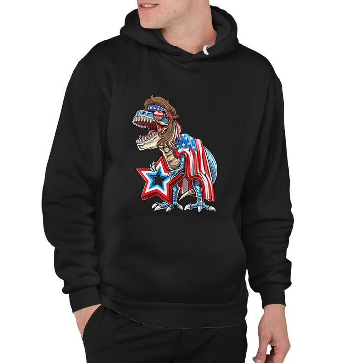 Dinosaur Trex Mullet Funny 4Th Of July Usa American Flag Hoodie