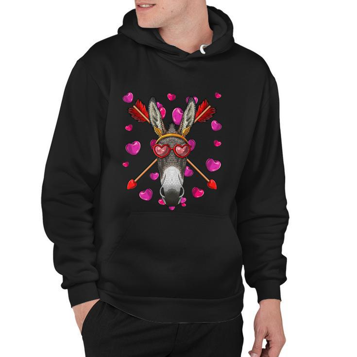 Donkey Valentines Day Animal Face Heart Glass Love Arrows Gift Hoodie