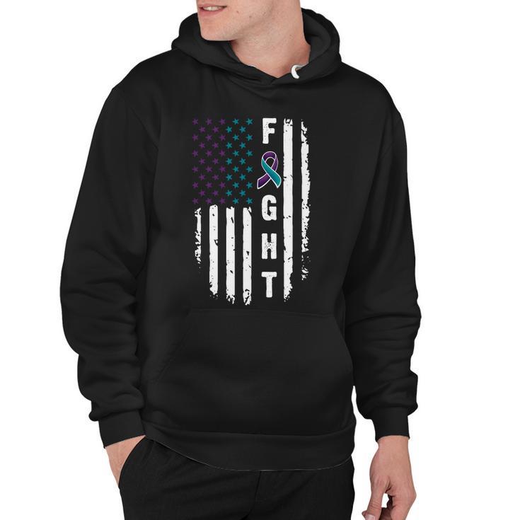 Fight Suicide Prevention Teal Purple Ribbon Us Flag Hoodie