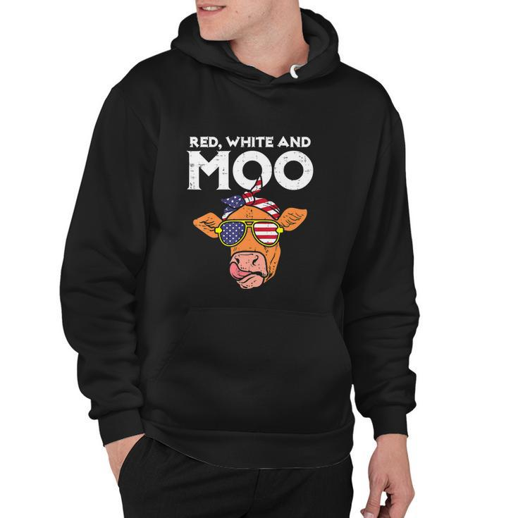 Funny 4Th Of July Red White And Moo Patriotic Cow Usa Flag Hoodie