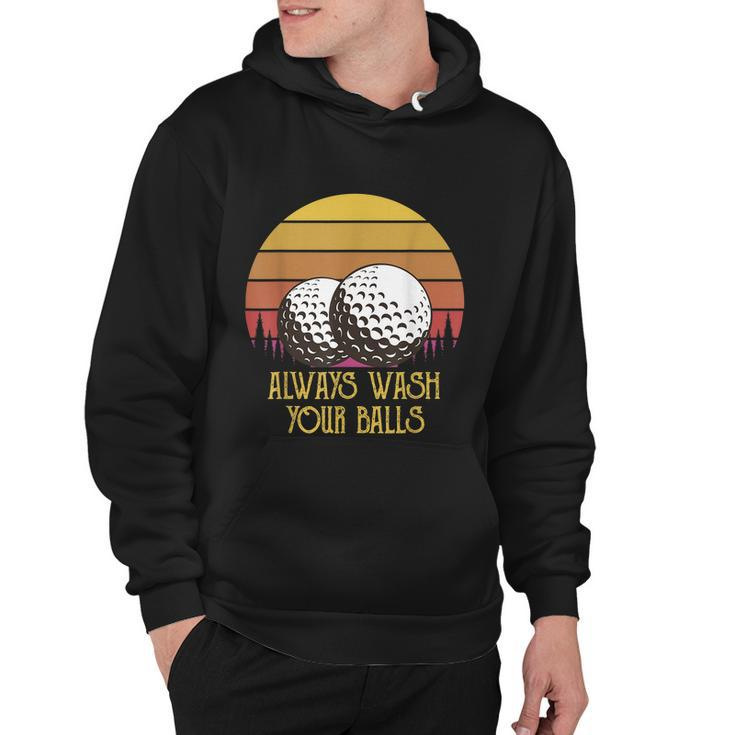 Funny Adult Humor Retro Sunset Golf Always Wash Your Balls Hoodie