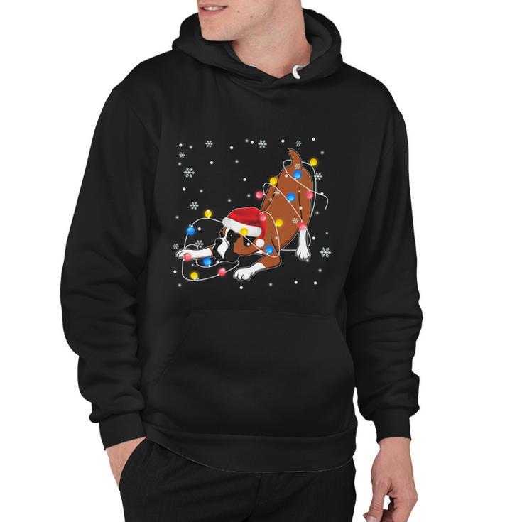 Funny Boxer Santa Hat Christmas Lights Xmas Dog Lover Owner Gift Hoodie