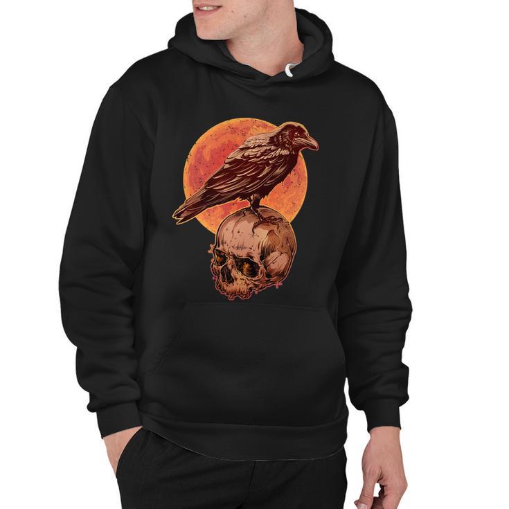 Halloween Cool Raven Crow Skull And Moon Hoodie