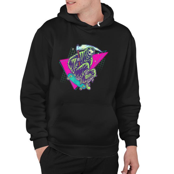 Halloween Retro 80S Skateboarding Grim Reaper Hoodie