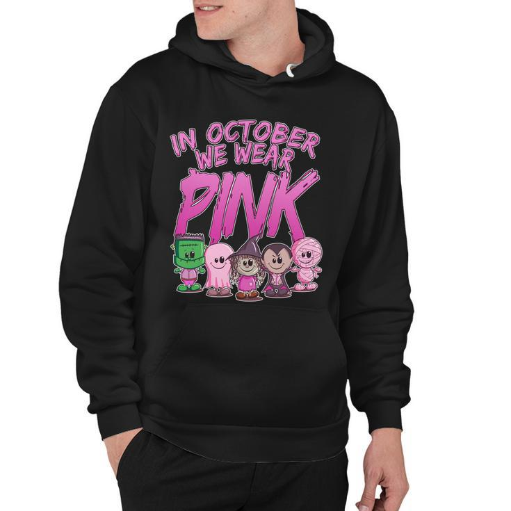 In October We Wear Pink Breast Cancer Halloween Monsters Hoodie