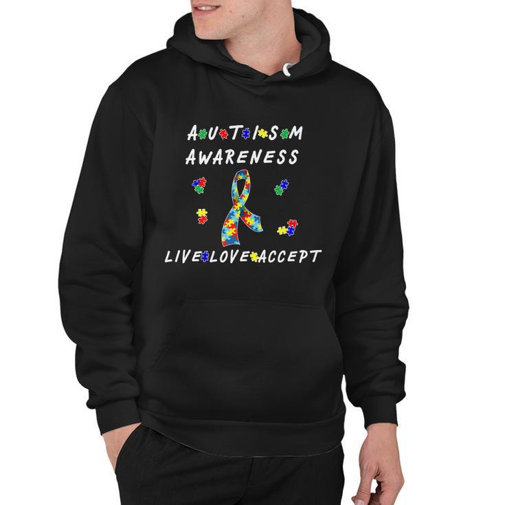 Live Love Accept Autism Puzzle Piece Ribbon Hoodie