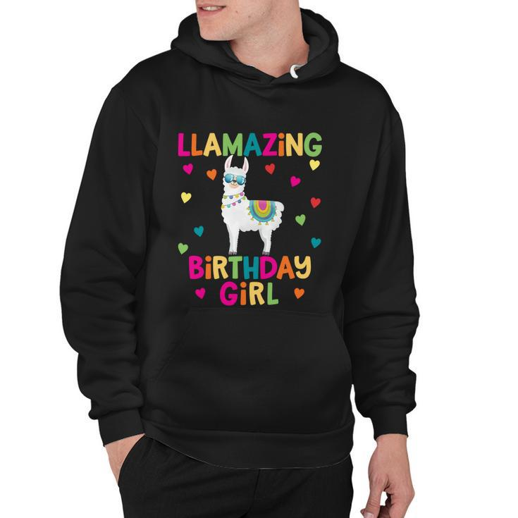 Llama Birthday Party Llamazing Gift Girl Rainbow Hearts Gift Hoodie