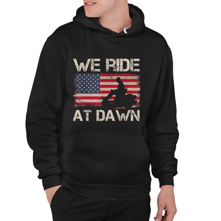 Mens Fathers Day We Ride At Dawn Mens Lawnmower Usa Flag Mowing Hoodie