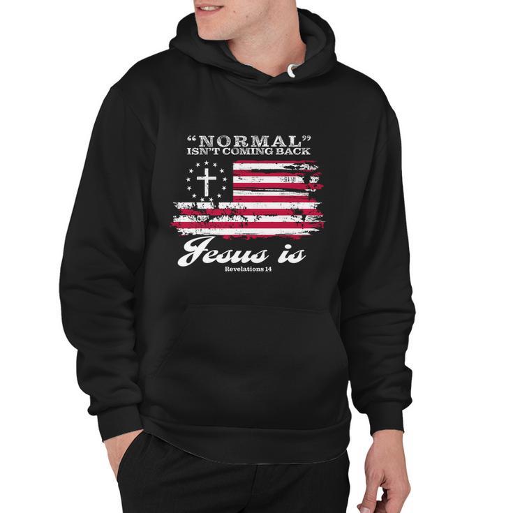 Normal Isnt Coming Back But Jesus Is Revelation 14 American Flag Hoodie