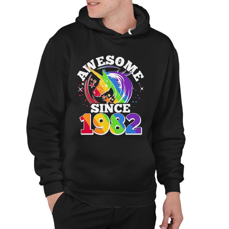 Rainbow Unicorn Awesome Since 1982 40Th Birthday Hoodie