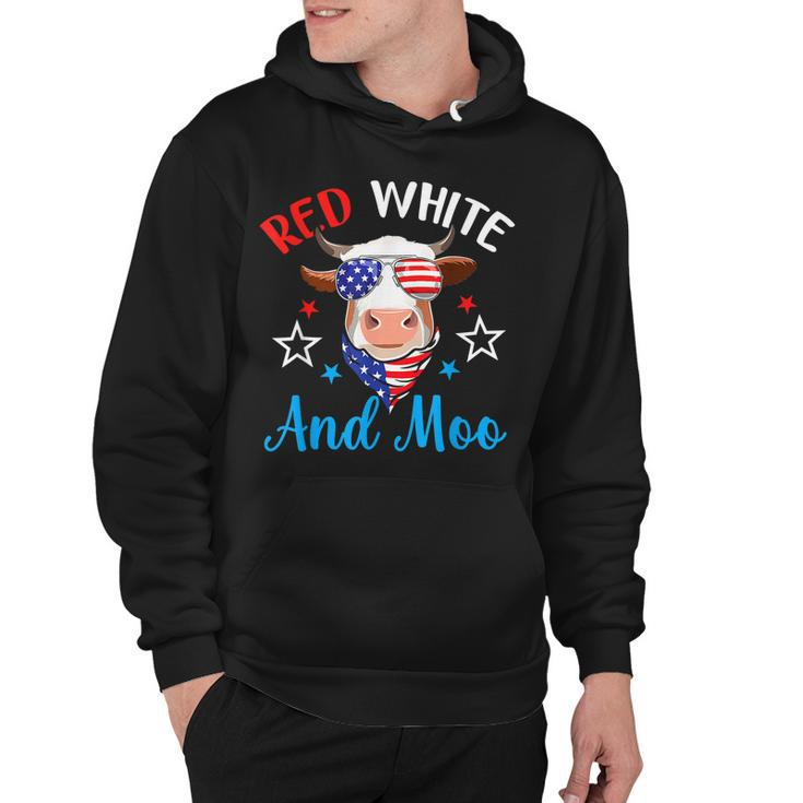 Red White And Moo 4Th Of July Cow Usa Flag Farmer Patriotic  V2 Hoodie
