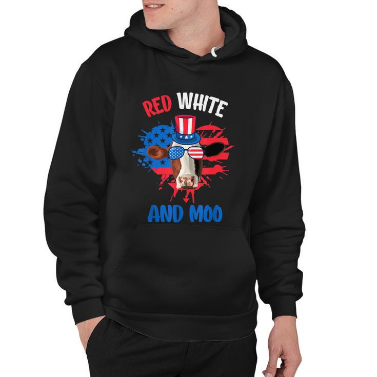 Red White And Moo Patriotic Cow Farmer 4Th Of July Tshirt Hoodie