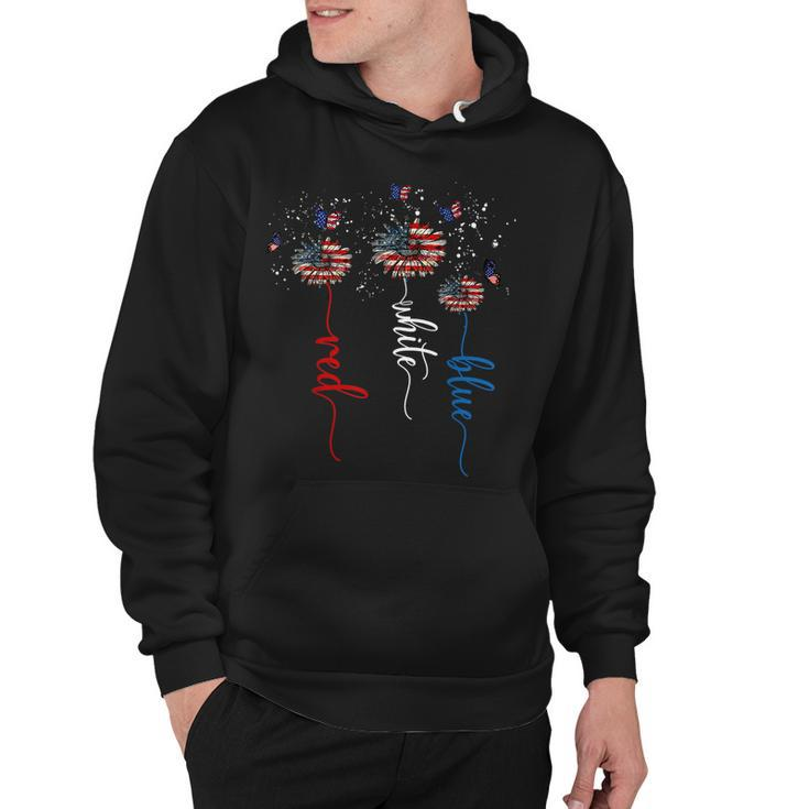 Red White Blue Sunflower Butterfly Patriotic 4Th Of July  V2 Hoodie