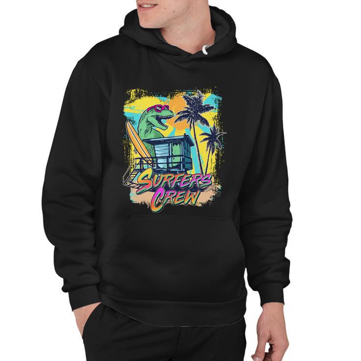 Retro 80S Eighties Trex Dinosaur Surfers Crew Hoodie