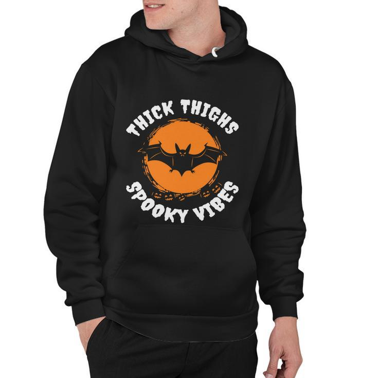 Thick Thighs Spooky Vibes Bat Halloween Quote Hoodie