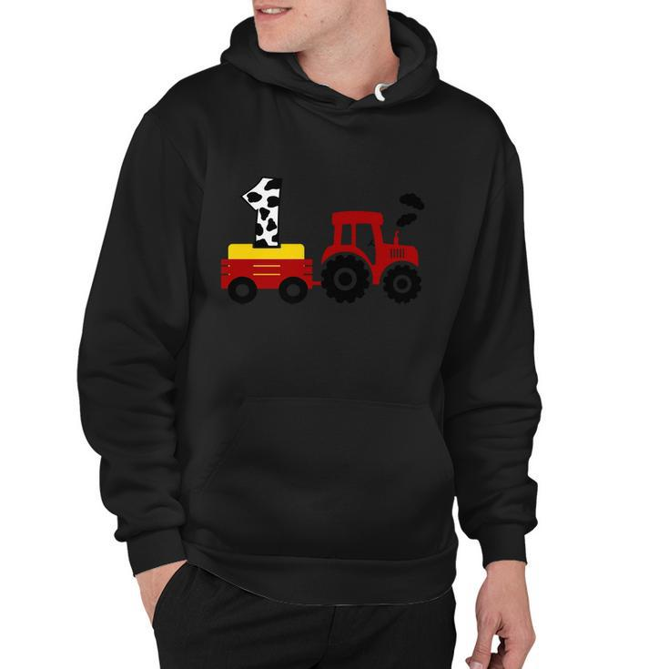 Tractor Pulling One Farmer First Birthday First Birthday Cow 1St Birthday Hoodie