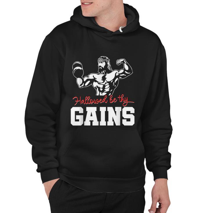 Weight Lifting Bodybuilding Hallowed Be Thy Gains Jesus Hoodie