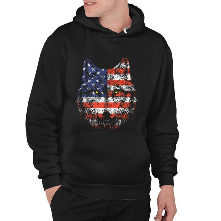 Wolf American Flag Usa 4Th Of July Patriotic Wolf Lover Hoodie