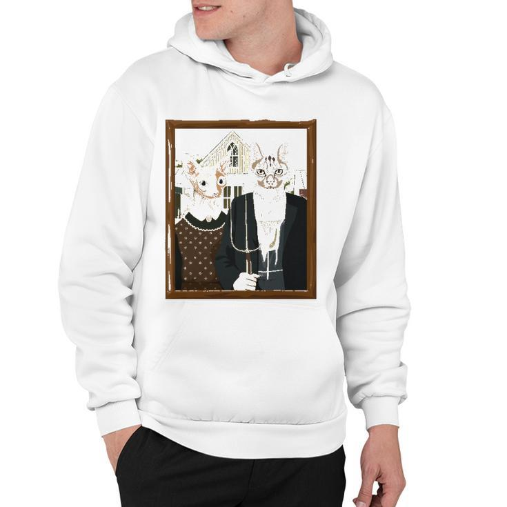 Funny American Gothic Cat Parody Ameowican Gothic Graphic Hoodie