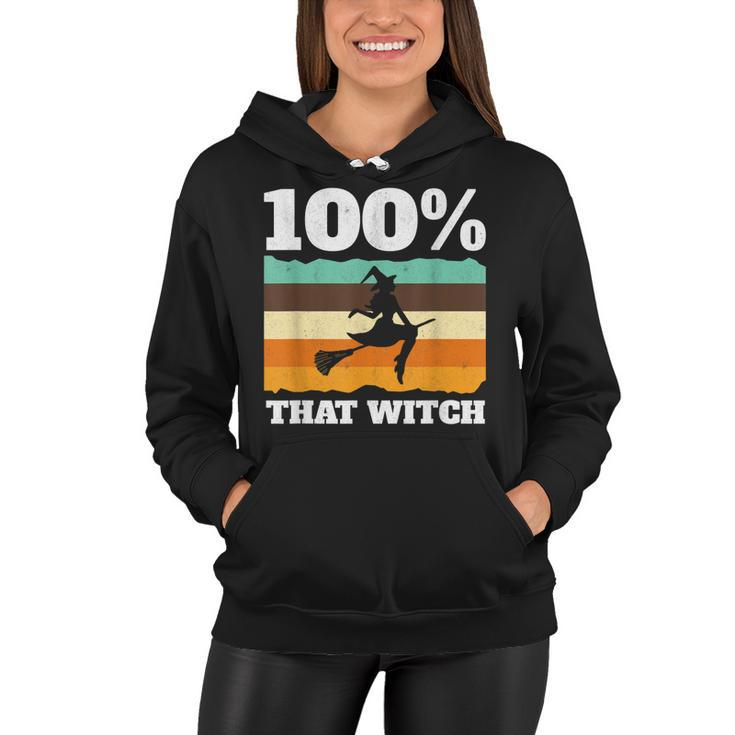 100 That Witch On Broom Retro Halloween  Women Hoodie