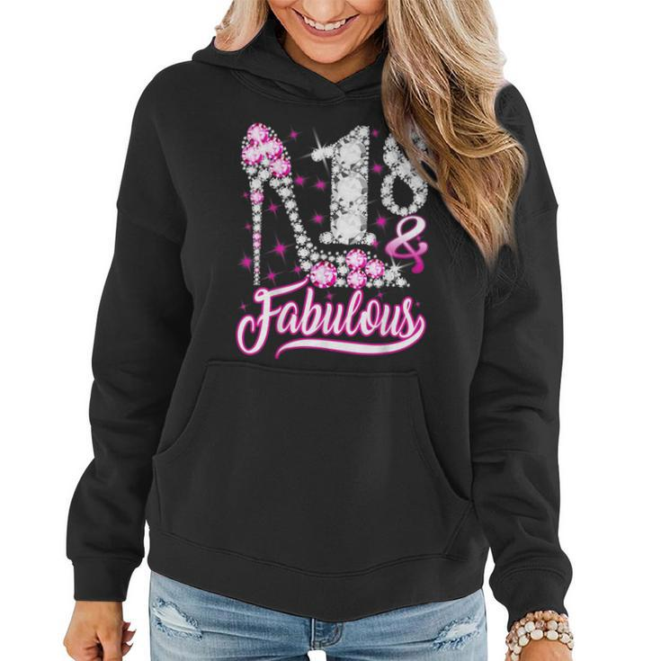 18 Years Old Gifts 18 & Fabulous 18Th Birthday Pink Diamond  Women Hoodie Graphic Print Hooded Sweatshirt