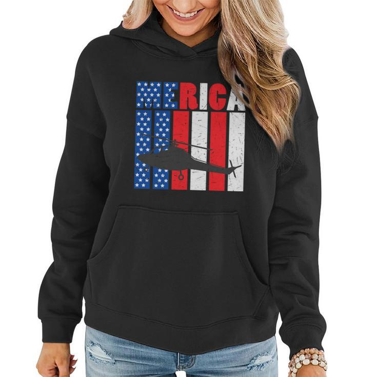 4Th Of July Helicopter American Flag Proud American Women Hoodie