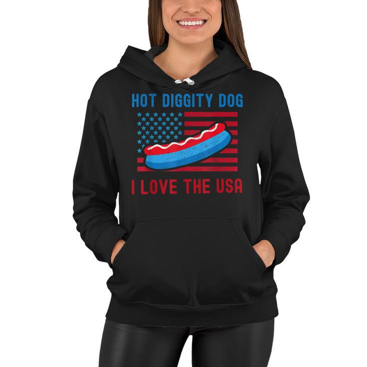4Th Of July Hot Diggity Dog I Love The Usa Funny Hot Dog  Women Hoodie